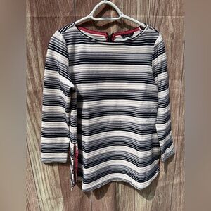 Joules 12 Navy Blue Nautical striped Cotton Long Sleeve Lagenlook coastal top